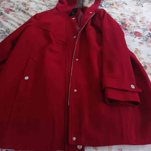 Red Wool lined hooded pea coat London Fog 2X - Picture 1 of 7